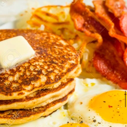 HUNGRY MAN SPECIAL WITH PANCAKES.