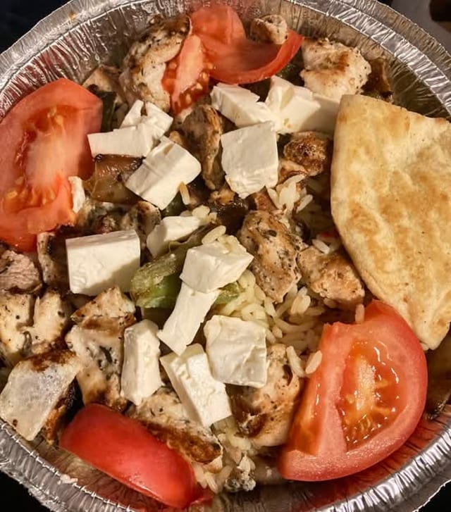 CHICKEN SOUVLAKI.